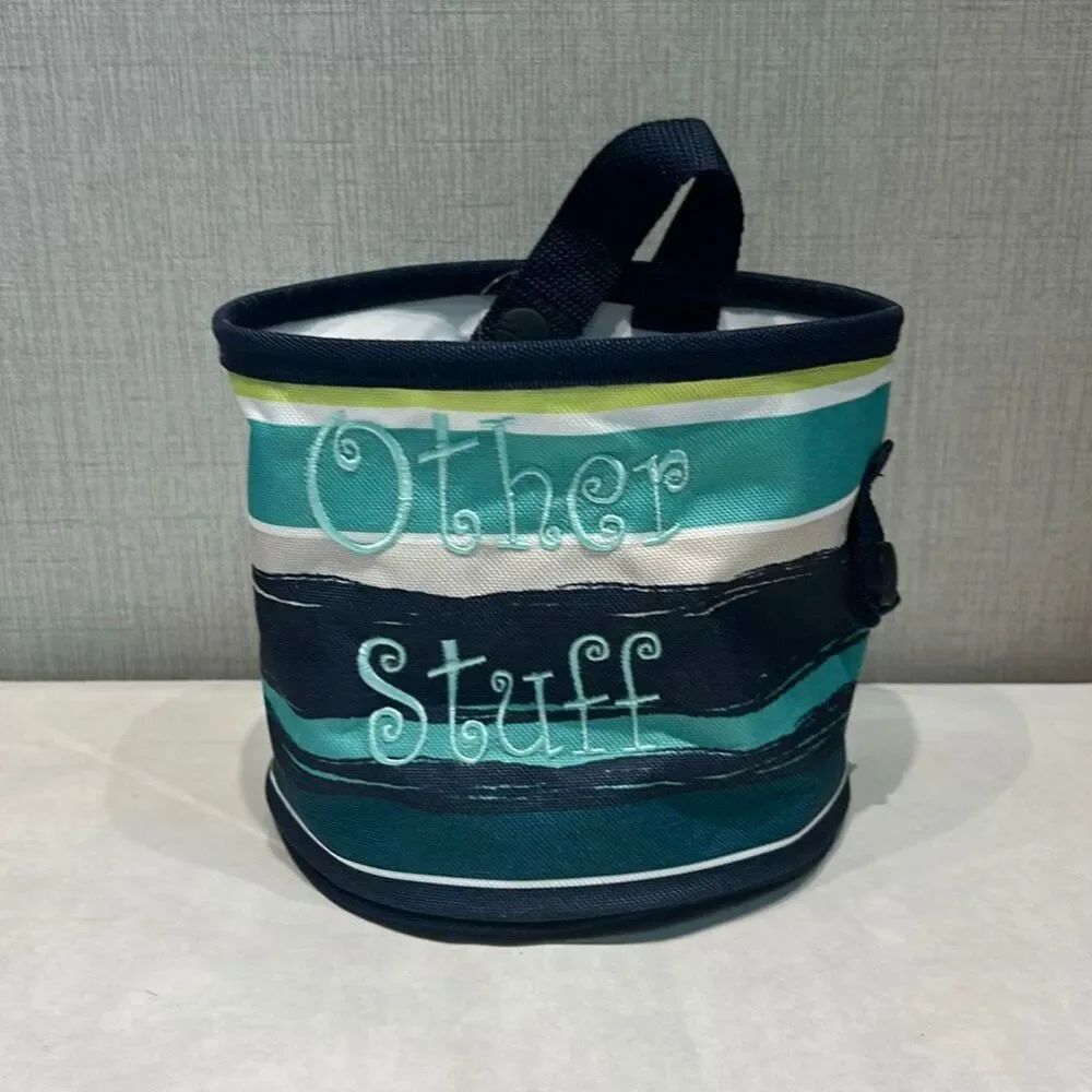 Thirty-One Oh Snap Bin Navy Blue Sea Stripe Pattern Small Round Strap OTHER STUF